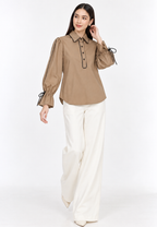 Briellea Blouse With Puff Sleeve | Brown