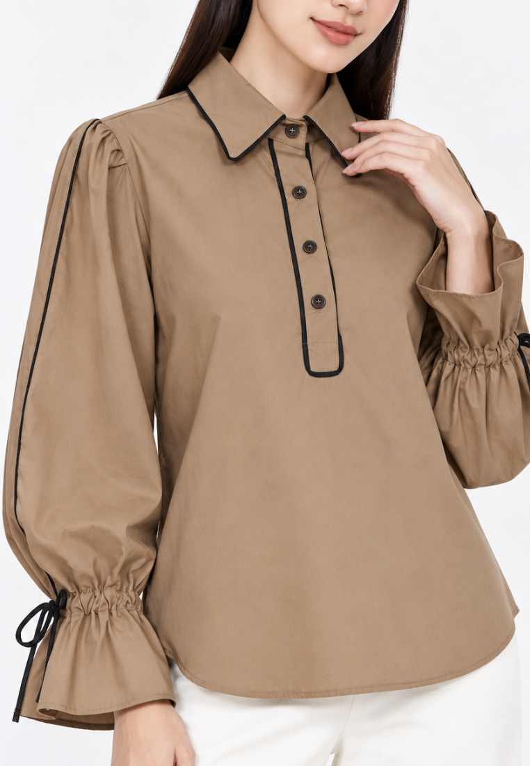 Briellea Blouse With Puff Sleeve | Brown