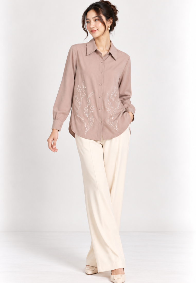 Sekar Embroidery Shirt | Soft Brown | Arlette By Brilliant Girl