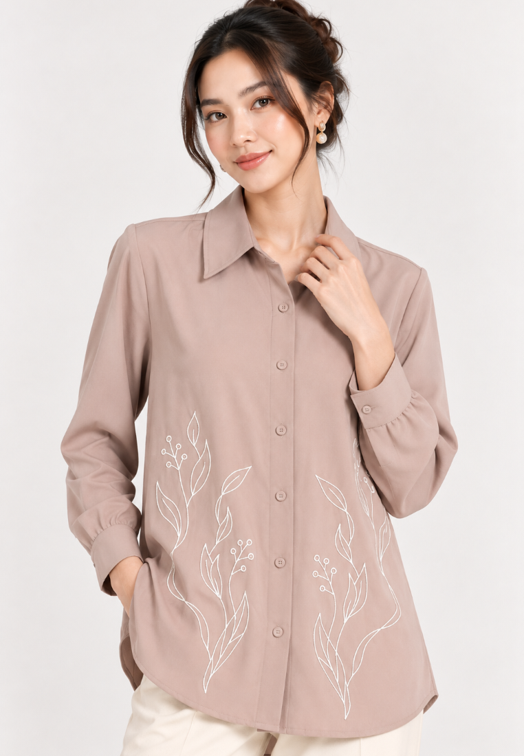 Sekar Embroidery Shirt | Soft Brown | Arlette By Brilliant Girl