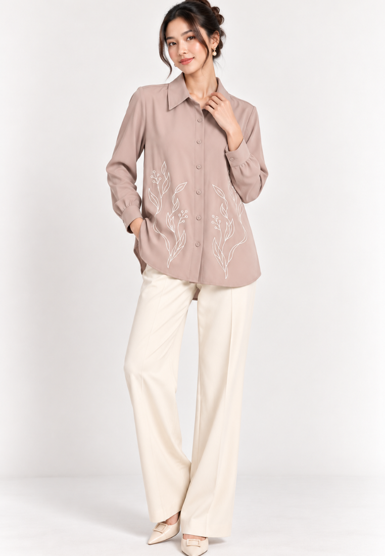 Sekar Embroidery Shirt | Soft Brown | Arlette By Brilliant Girl