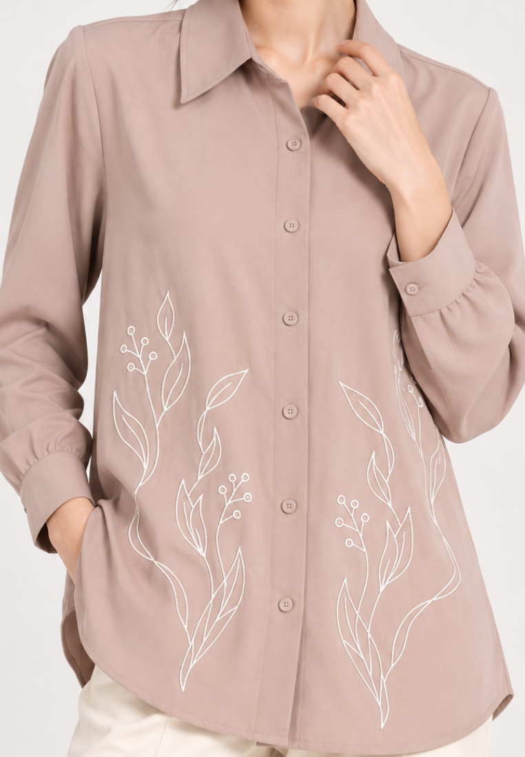 Sekar Embroidery Shirt | Soft Brown | Arlette By Brilliant Girl