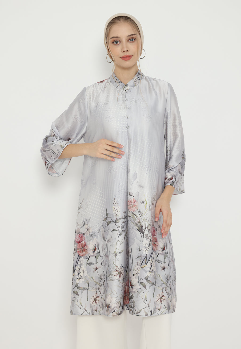Celestia Floral Tunik Armany Silk Premium | Grey
