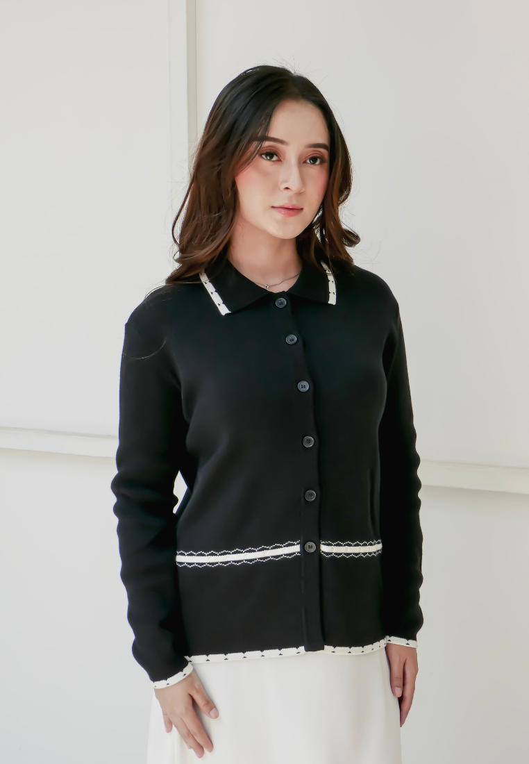 Orlina Knit Cardigan | Black And Cream