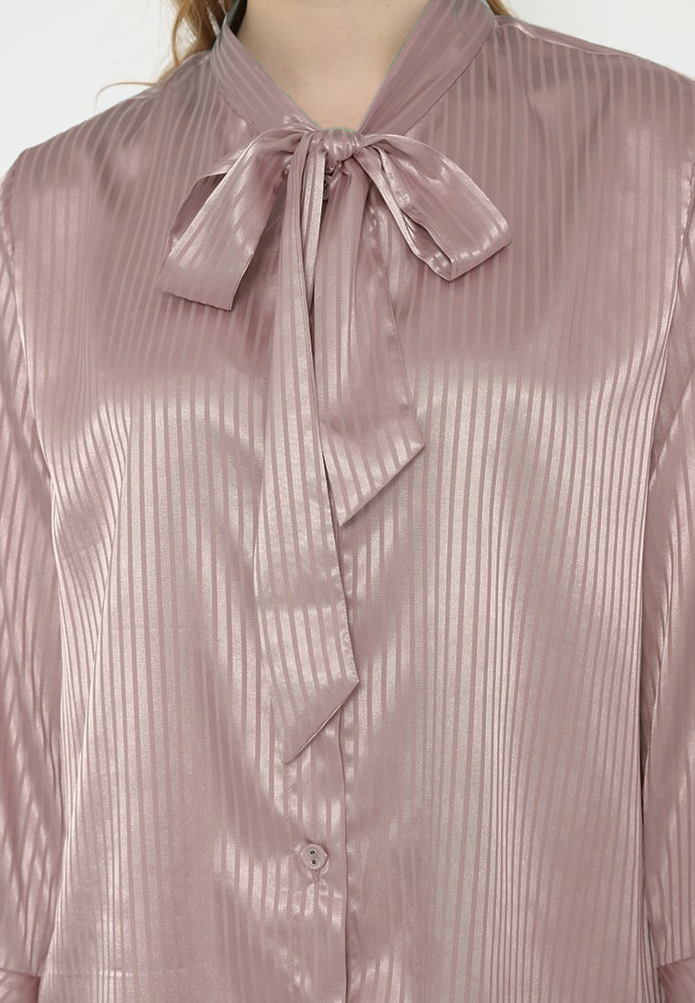 Angela Stripes Satin Tops | Brown
