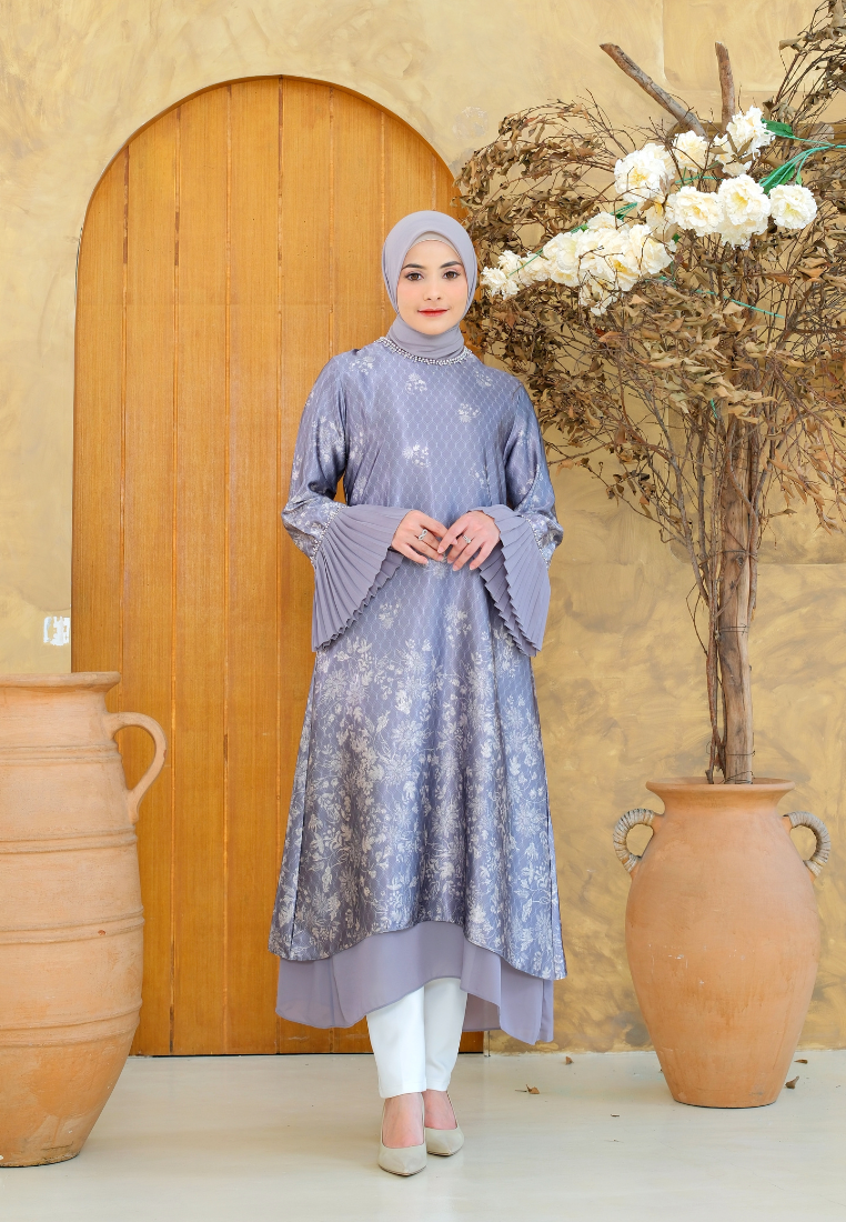 Aleza Flower with Pleated Arms Tunic | Purple