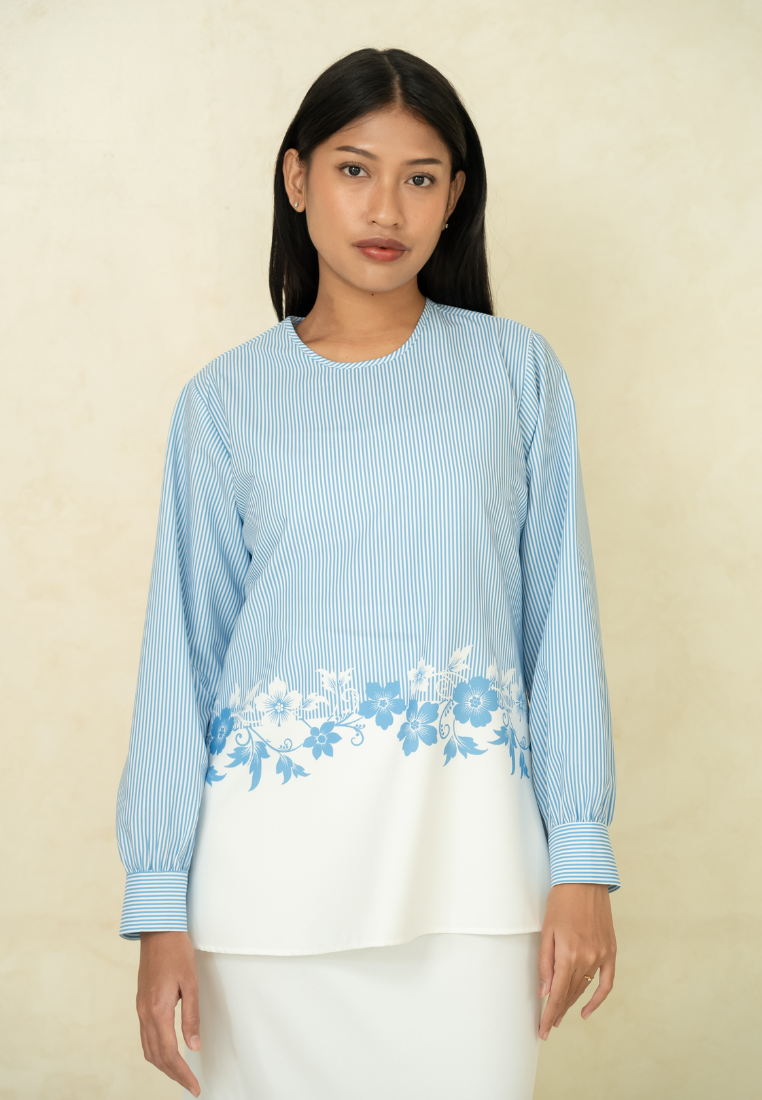 Lumi Blouse With Stripe And Floral Pattern | Blue