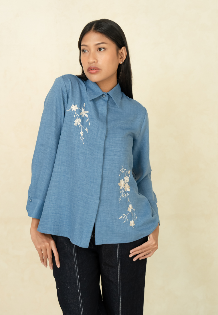 Sorai Shirt With Embroidery With Long Sleeve | Blue