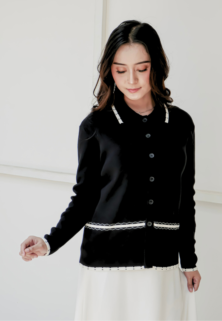 Orlina Knit Cardigan | Black And Cream