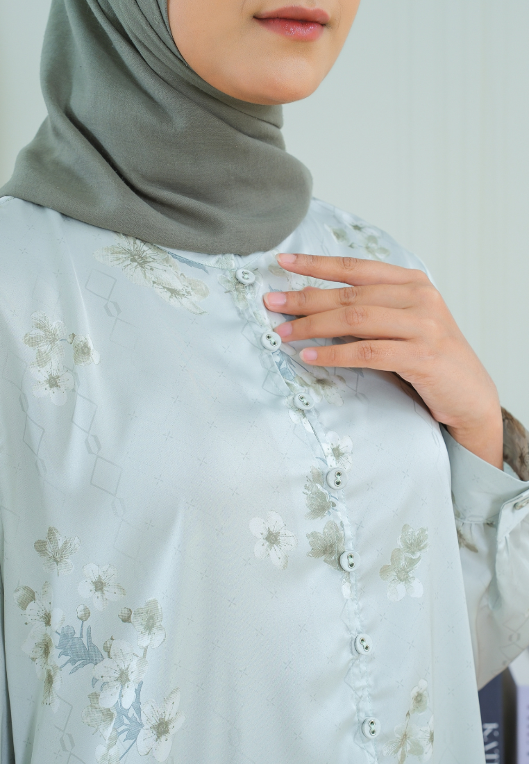 Sunny Floral Printing Muslim Long Dress | Green
