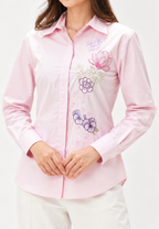 Camellia Embroidery Shirt |Soft Pink