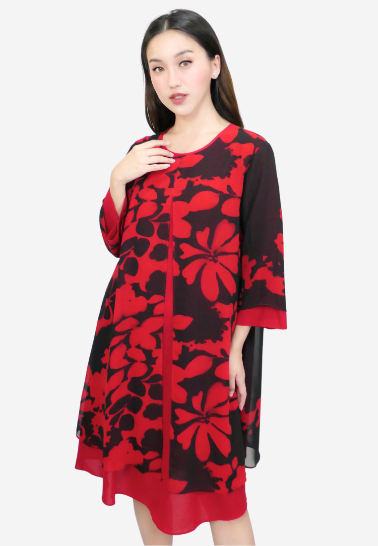 Killiane Floral Abstract Midi Dress | Black