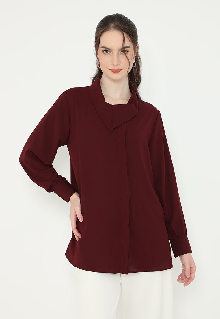 Sonia Draffery Blouse Long Sleeve | Soft Brown And Maroon