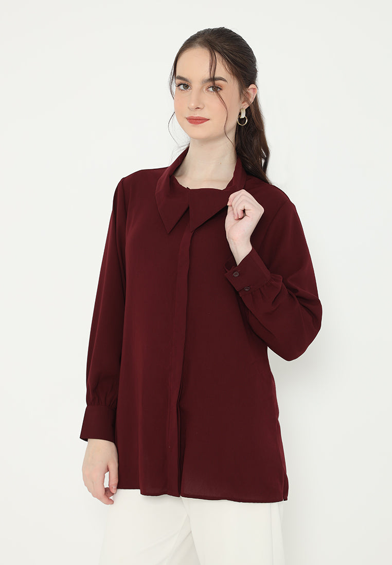 Sonia Draffery Blouse Long Sleeve | Soft Brown And Maroon