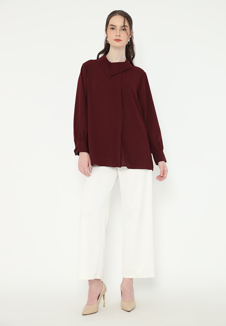 Sonia Draffery Blouse Long Sleeve | Soft Brown And Maroon