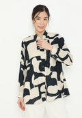 Ravelle Blouse Geometri Pattern With Long Sleeve | Cream