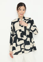 Ravelle Blouse Geometri Pattern With Long Sleeve | Cream