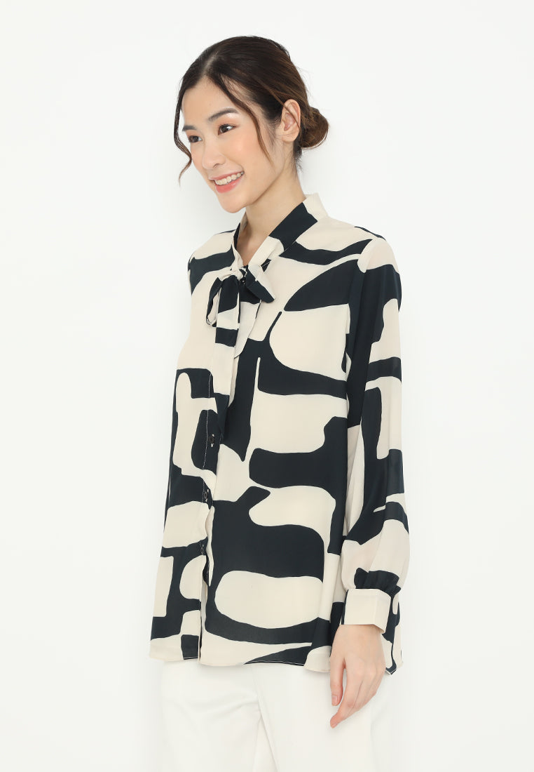 Ravelle Blouse Geometri Pattern With Long Sleeve | Cream