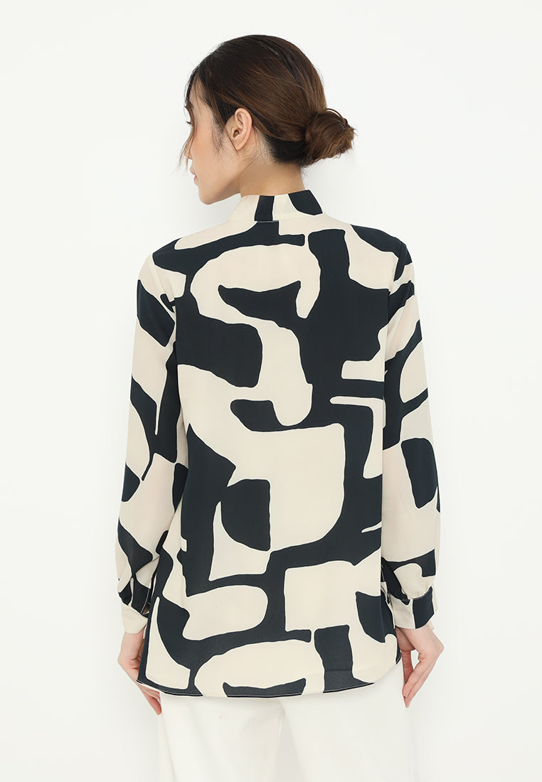 Ravelle Blouse Geometri Pattern With Long Sleeve | Cream