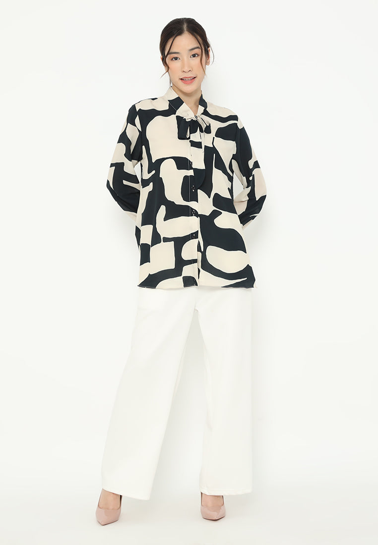 Ravelle Blouse Geometri Pattern With Long Sleeve | Cream