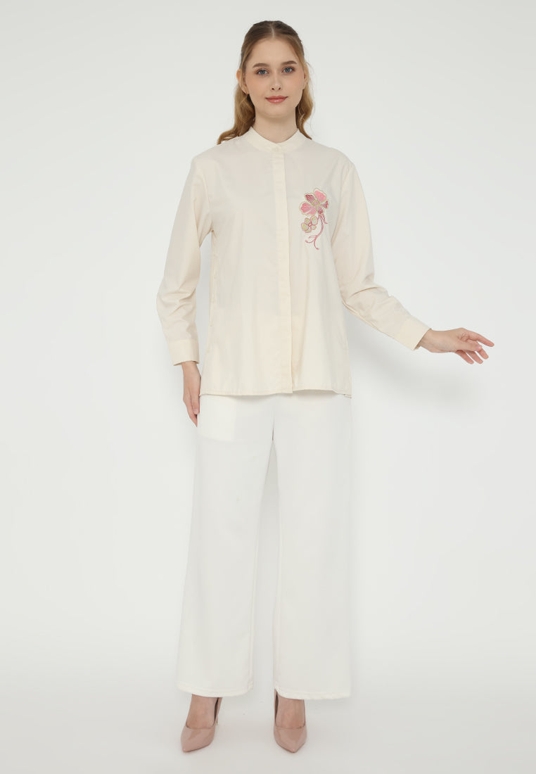Clara Embroidered Floral Shirt | Cream