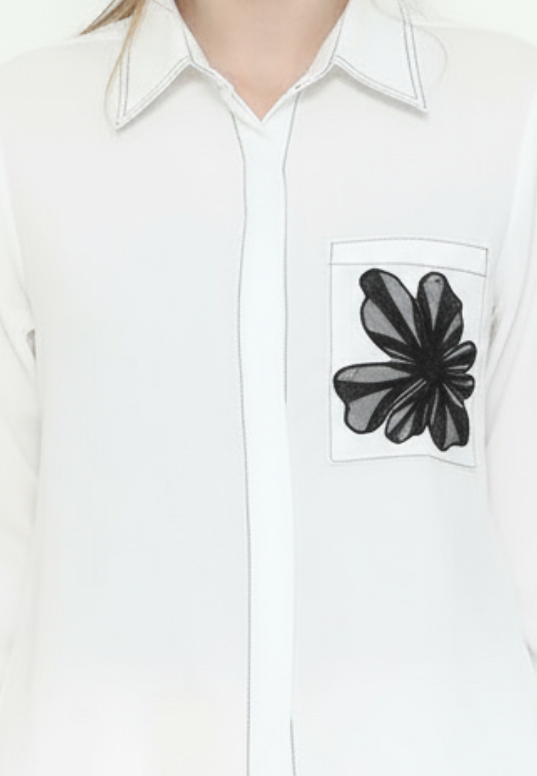 Viona Plain Shirt White With Flowers In Pocket By Brilliant Girl