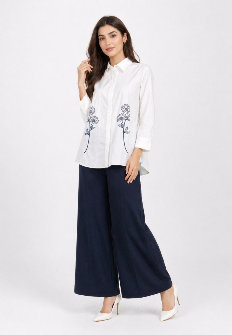 Lunela Shirt With Floral Embroidery | Navy