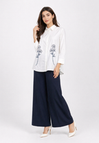 Lunela Shirt With Floral Embroidery | Navy