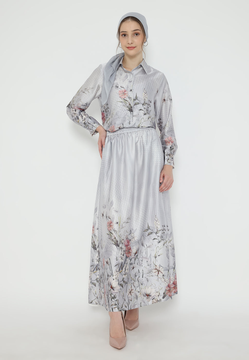 Firyal Tops Armany Silk Floral | Grey
