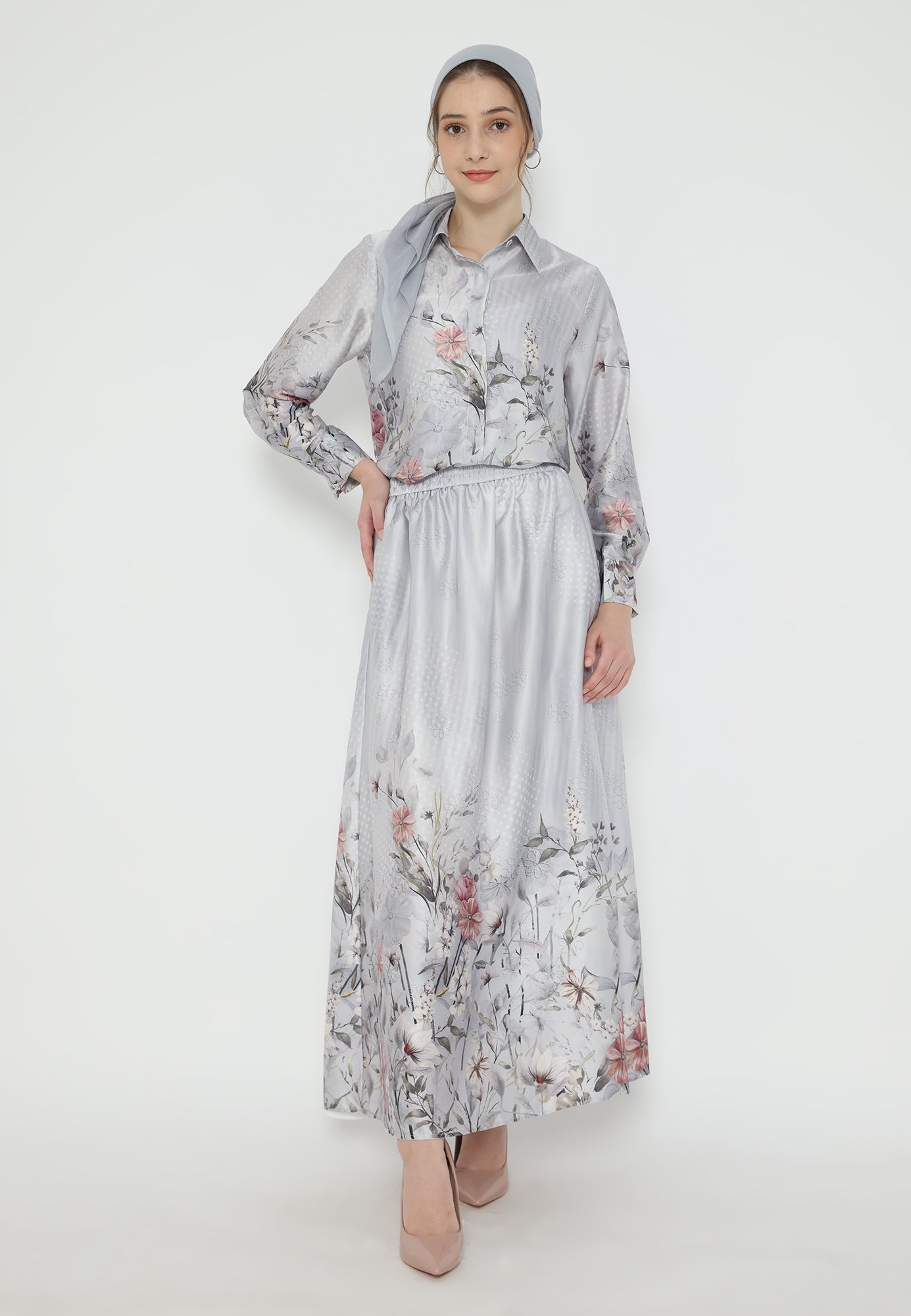 Firyal Tops Armany Silk Floral | Grey