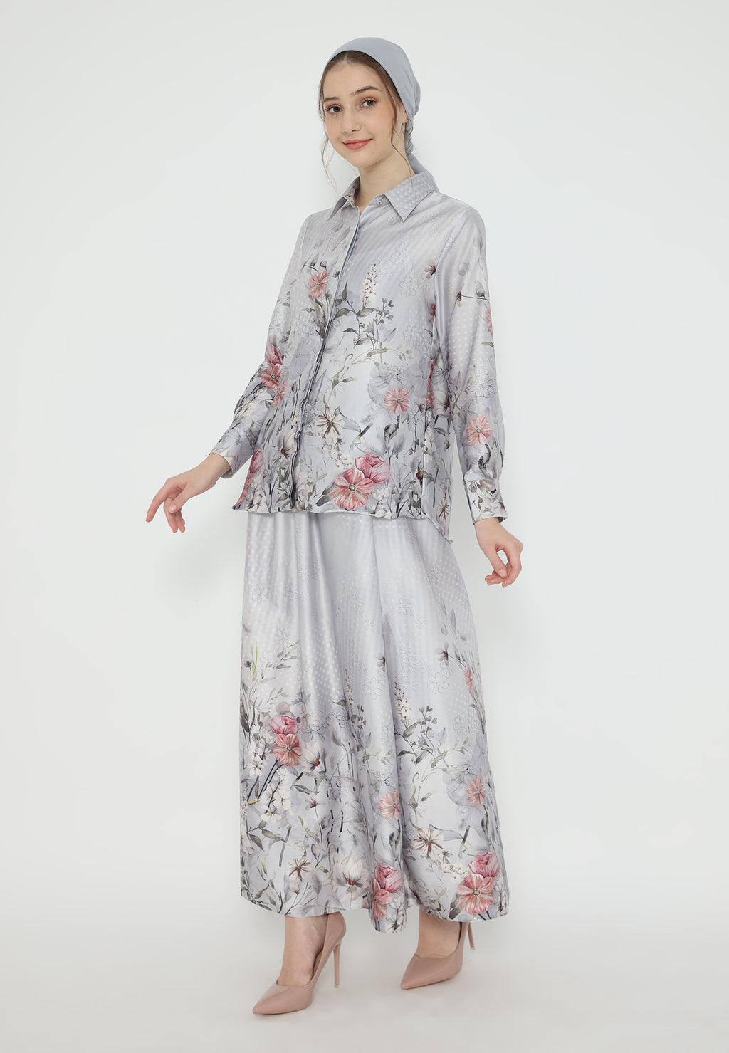 Firyal Tops Armany Silk Floral | Grey
