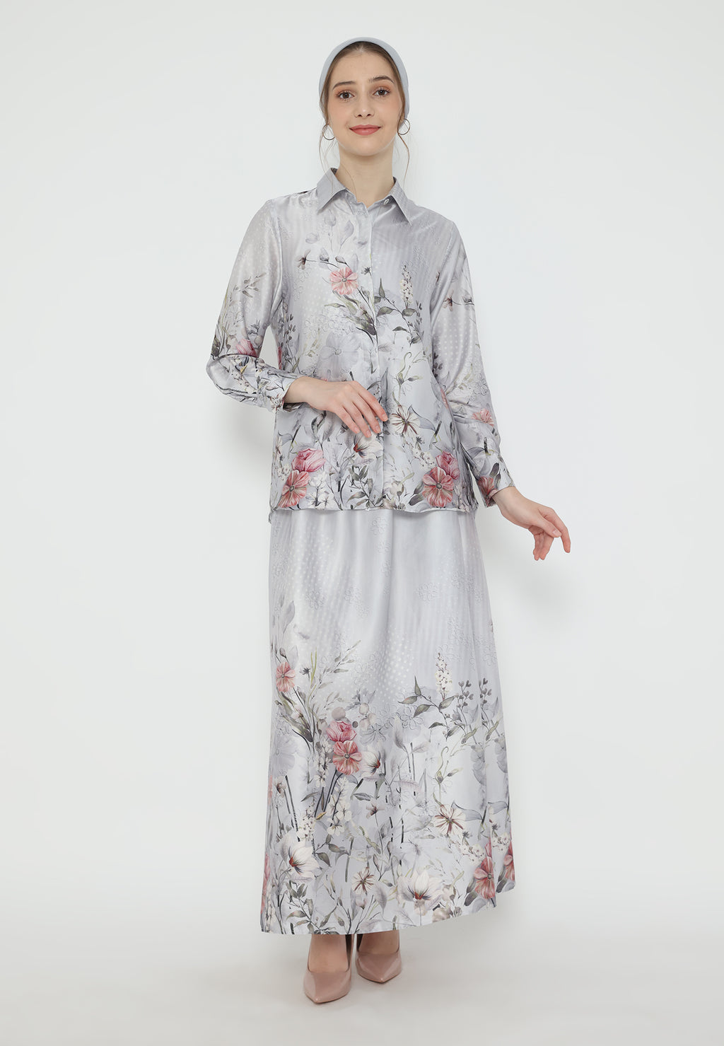 Firyal Tops Armany Silk Floral | Grey