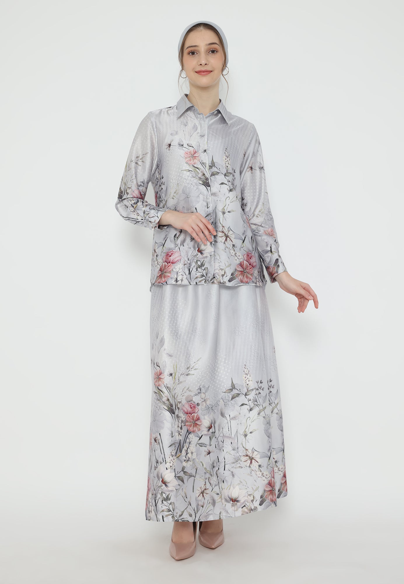 Firyal Tops Armany Silk Floral | Grey