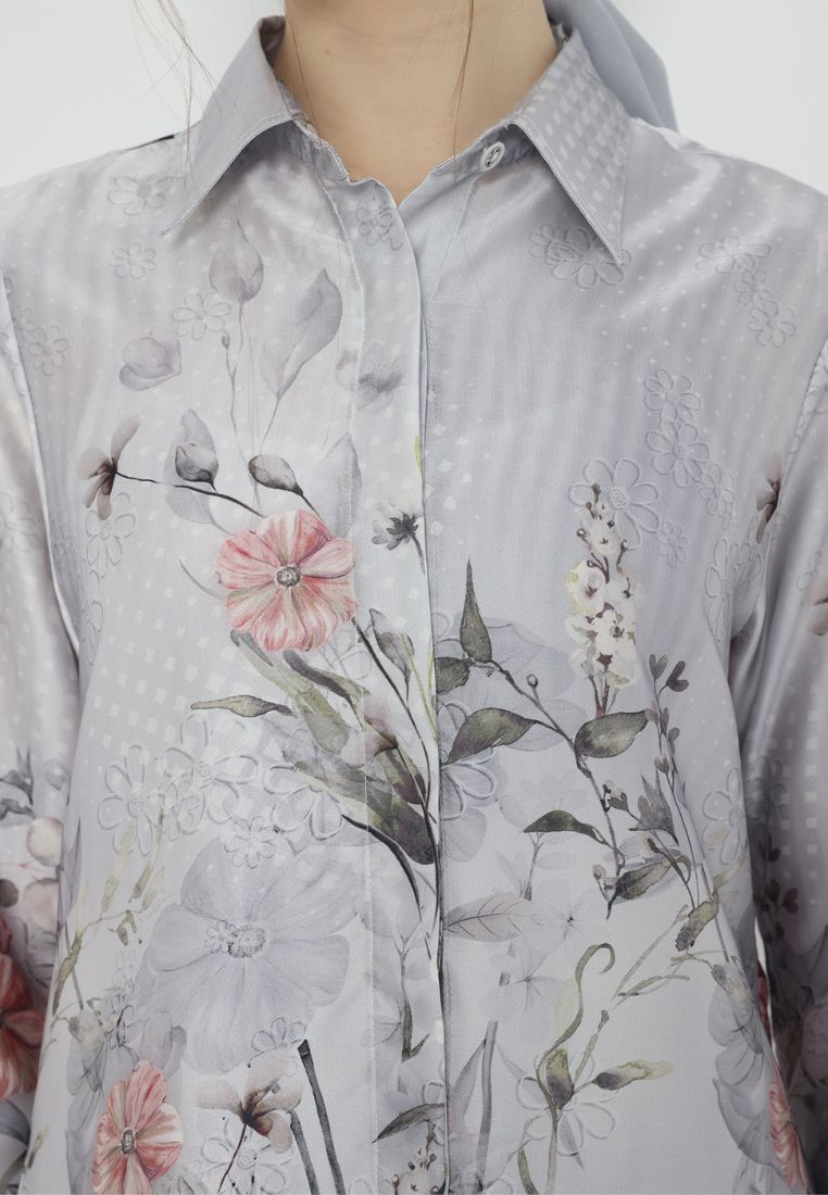 Firyal Tops Armany Silk Floral | Grey