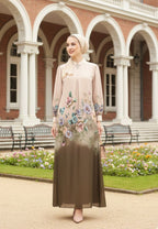 Meliora Muslim Long Dress Floral Motif Chiffon | Cream