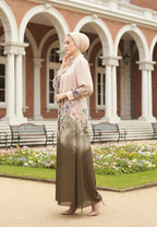 Meliora Muslim Long Dress Floral Motif Chiffon | Cream