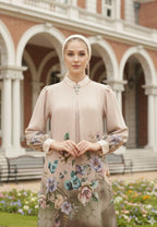 Meliora Muslim Long Dress Floral Motif Chiffon | Cream