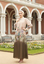 Meliora Muslim Long Dress Floral Motif Chiffon | Cream
