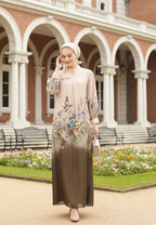 Meliora Muslim Long Dress Floral Motif Chiffon | Cream