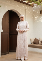 Almeera Muslim Long Dress With Lace Embroidery Floral Premium | Cream