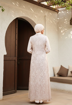 Almeera Muslim Long Dress With Lace Embroidery Floral Premium | Cream