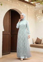 Almeera Muslim Long Dress With Lace Embroidery Floral Premium | Green