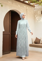 Almeera Muslim Long Dress With Lace Embroidery Floral Premium | Green