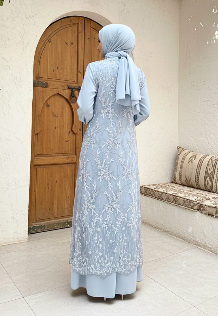 Azurra Muslimah Lace Bordir Floral Premium | Blue