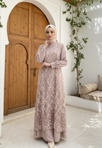Almeera Muslim Long Dress With Lace Embroidery Floral Premium | Pink