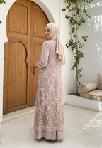 Almeera Muslim Long Dress With Lace Embroidery Floral Premium | Pink