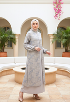 Khaira Muslim Long Dress Floral Motif Premium | Cream