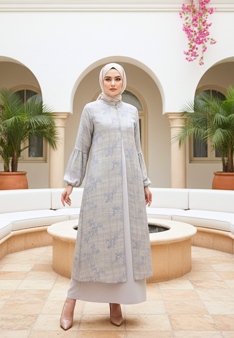 Khaira Muslim Long Dress Floral Motif Premium | Cream