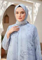 Zalia One Set Muslimah Modern Organza Motif Bunga Premium | Blue