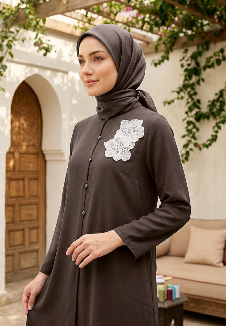 Amora Tunic With Floral Detail | Dark Brown